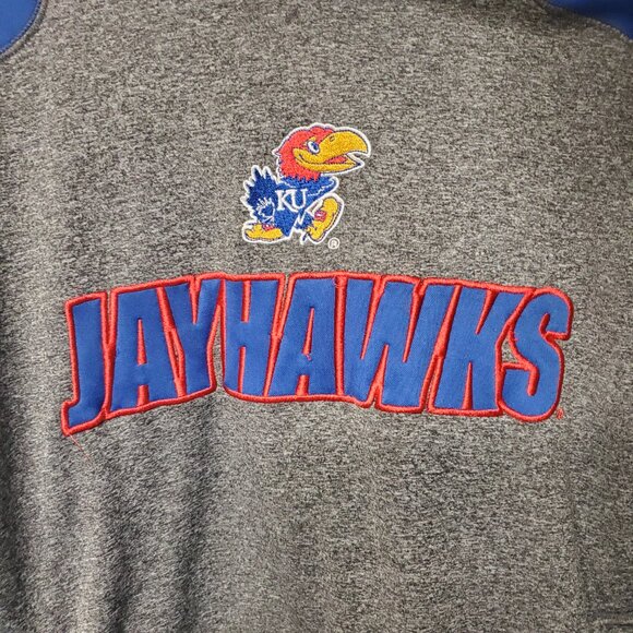 Mens NCAA Kansas Jayhawks Blue and Gray Hoodie with Logo - Size XL - Picture 2 of 6